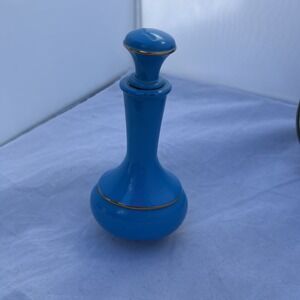 Vintage Avon Blue Glass Perfume Genie Bottle w Corked Cap 6.5"